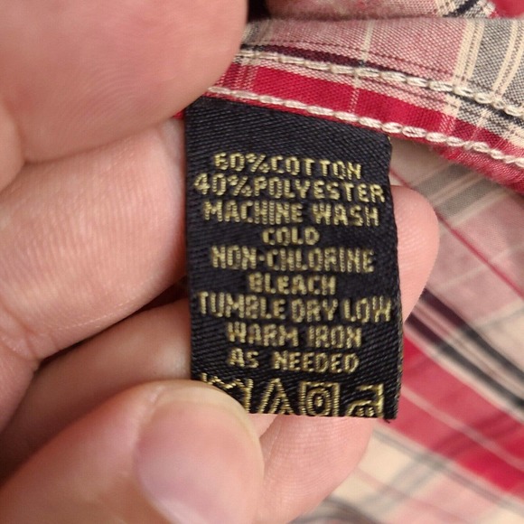 Kani Gold Shirt Mens XL Red Plaid Button Down Short Sleeve Patches Fitted - Picture 9 of 15